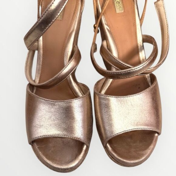 UGG Reagan Metallic Leather Strappy Open Toe Wedge Sandals Sz 10 - Picture 9 of 12